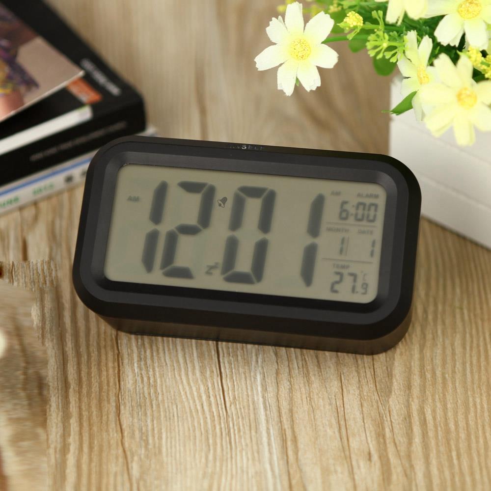 LED Electronic Photosensitive Clock With Night Light Temperature Display - Black