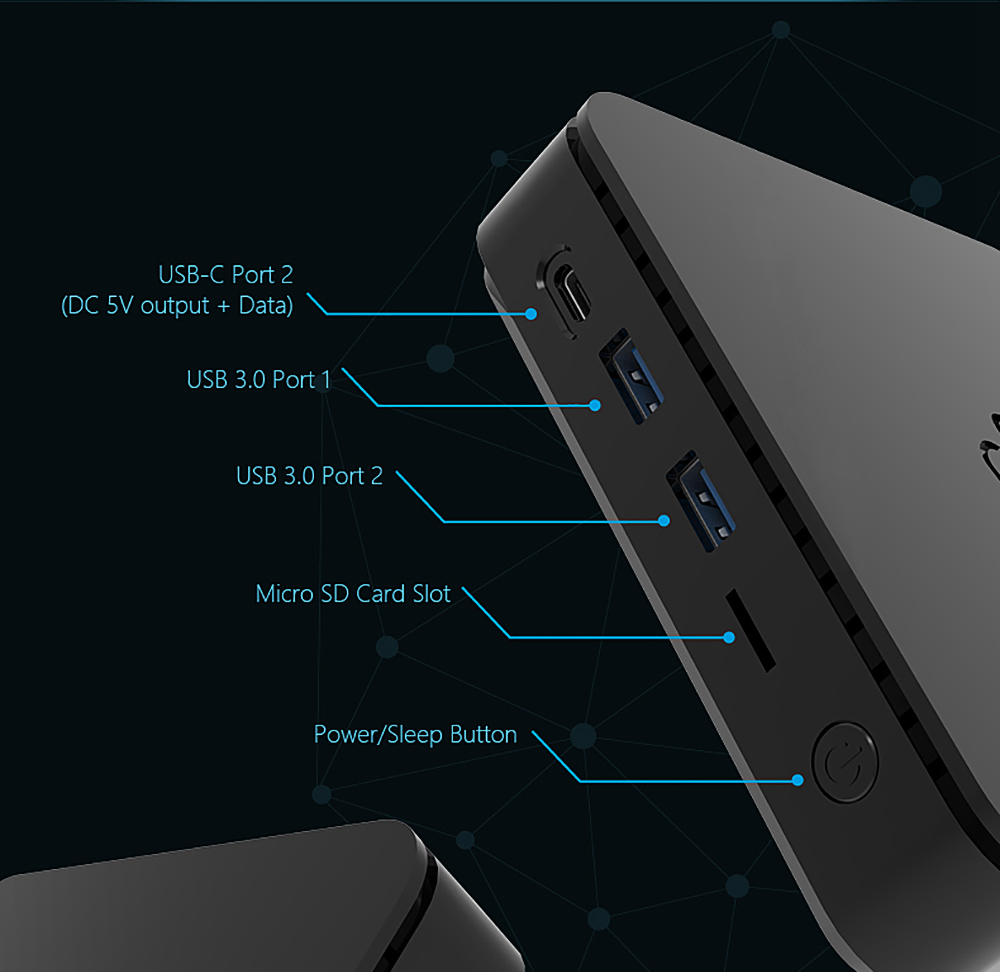 Pepper Jobs GLK-UC2X Intel Gemini Lake N4100 Windows 10 License 4GB DDR4 64GB eMMC Mini PC Triple 4K 60Hz Output Dual Band WiFi Gigabit LAN Bluetooth USB3.0x2 HDMI