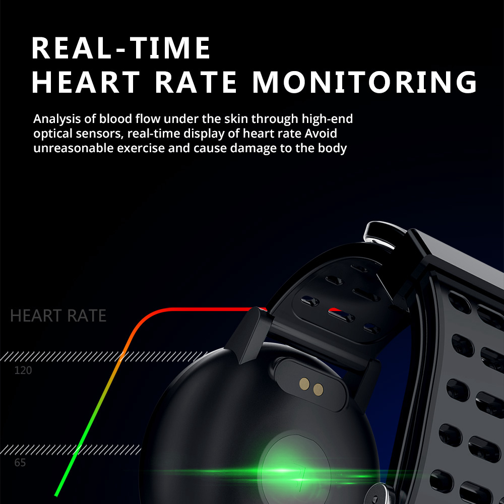 Makibes T3 Smart Watch 1.3 Inch IPS Screen Heart Rate Blood Pressure Monitor IP67 - Black