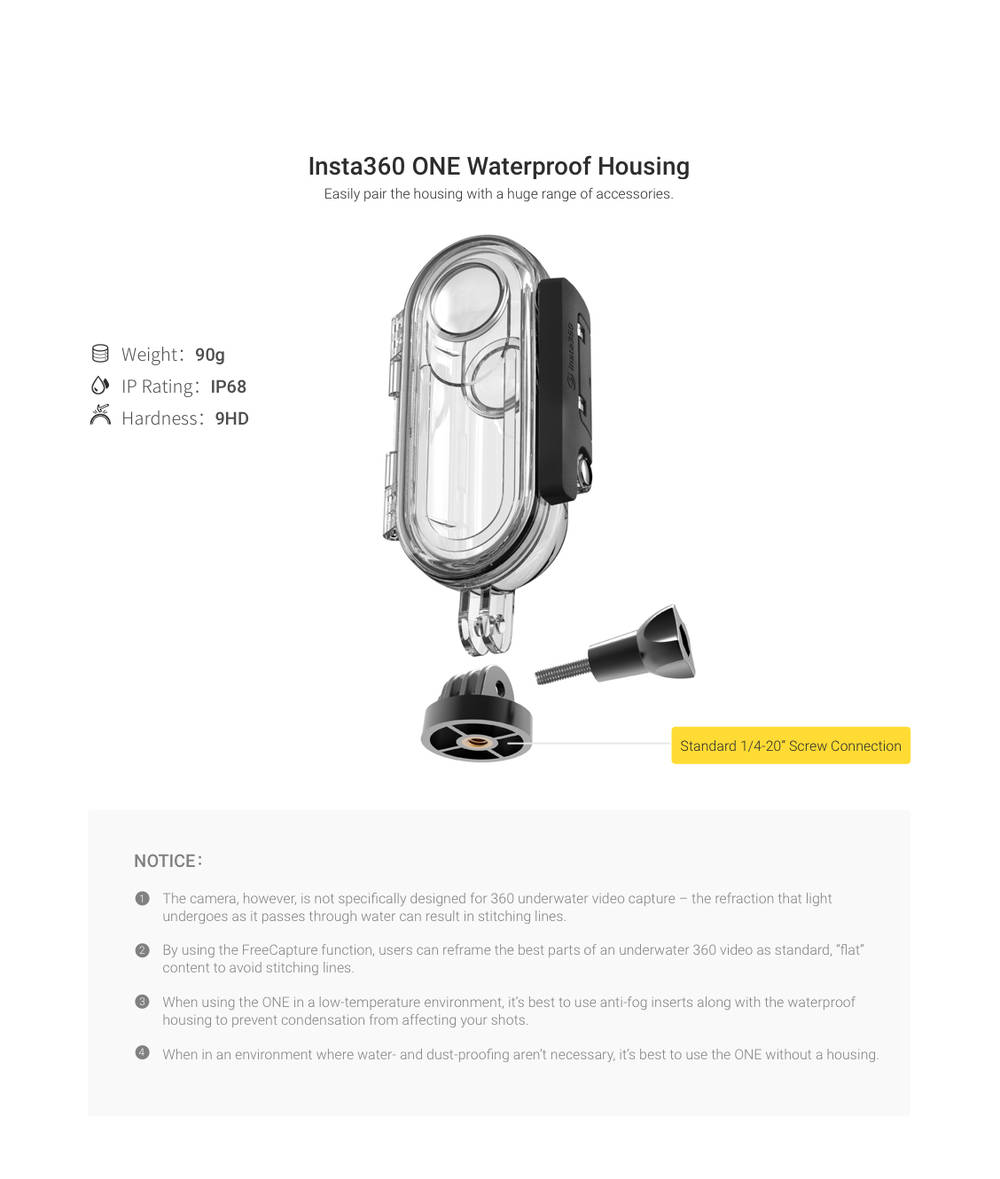 Insta360 ONE Camera Waterproof Housing with 1/4 Standard Screw Holes