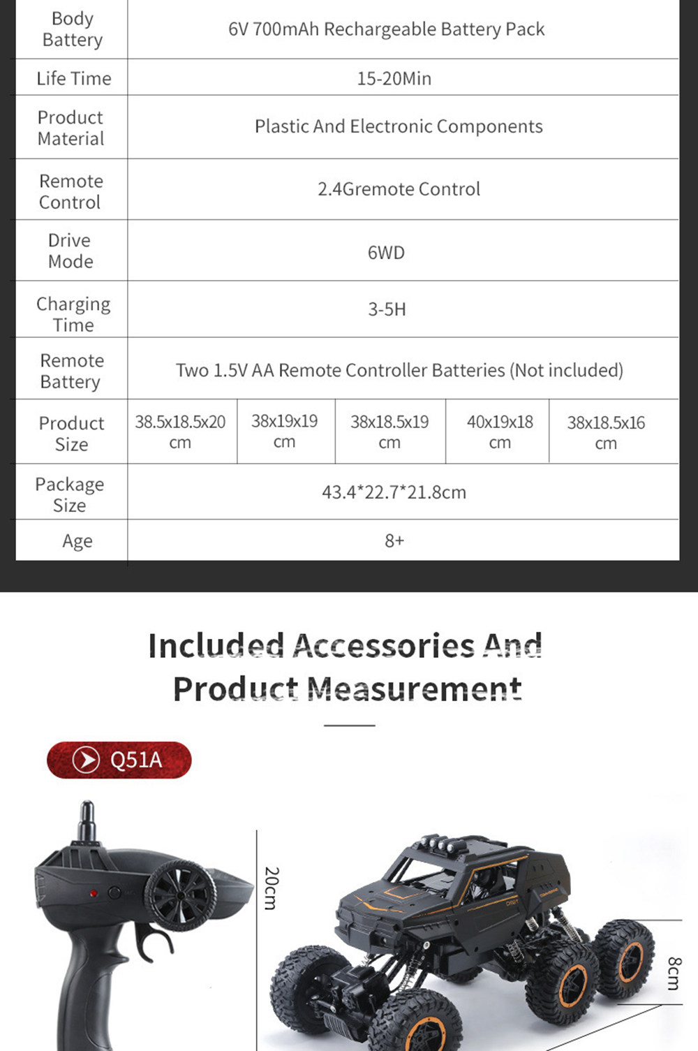 JJRC Q51 MAX 2.4G 1:12 6WD Off-road RC Car Climbing Truck RTR - C Version