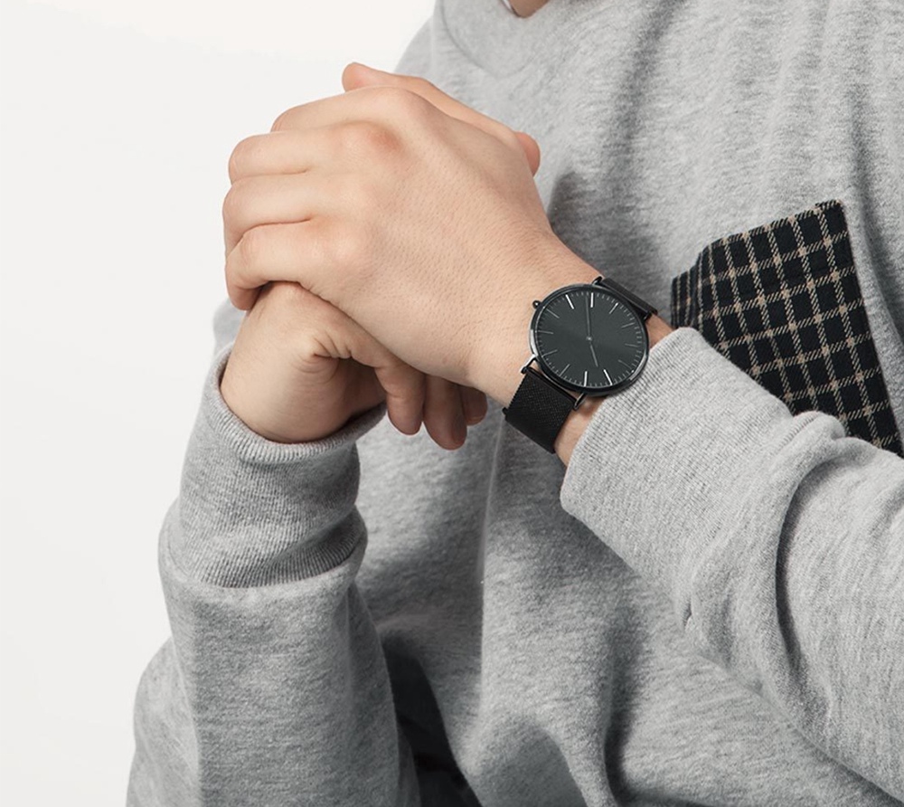 Xiaomi TwentySeventeen 5.5MM Ultra-thin Quartz Watch Synthetic Sapphire Lens Stainless Steel Strap - Black