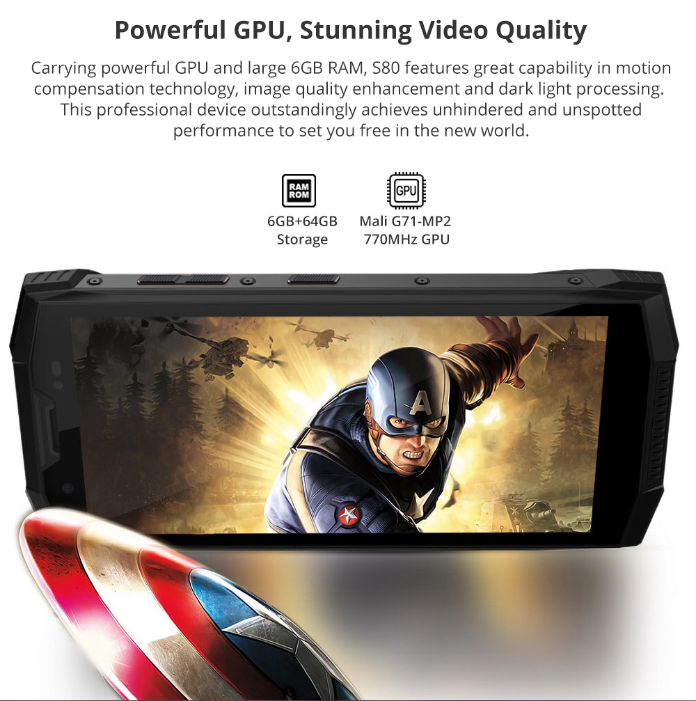 DOOGEE S80 5.99 Inch 4G LTE Smartphone Helio P23 6GB 64GB 12.0MP+5.0MP Dual Rear Cameras Android 8.1 IP68 Walkie Talkie NFC 10080mAh - Black