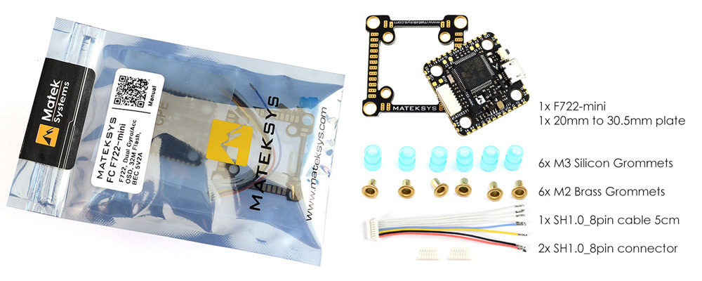 Matek Systems F722-Mini OSD Flight Controller 5V/2A BEC Dual Gyro/Acc 32M Flash for FPV Racing Drone