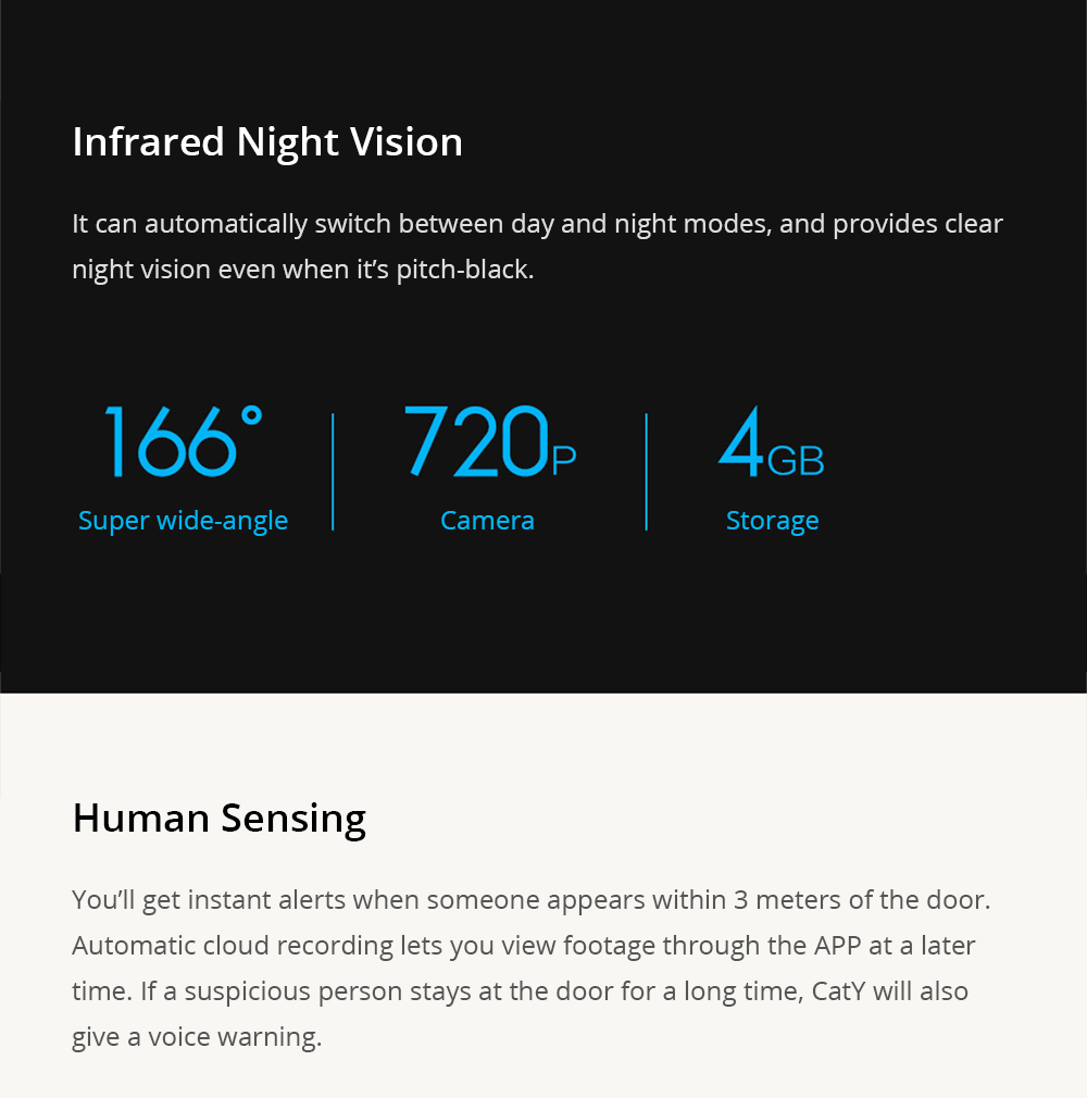 Xiaomi LOOCK CatY LSC-Y01 Smart Video Doorbell Face Recognition Human Sensing Mobile Alerts Two-way Talk  - Gray