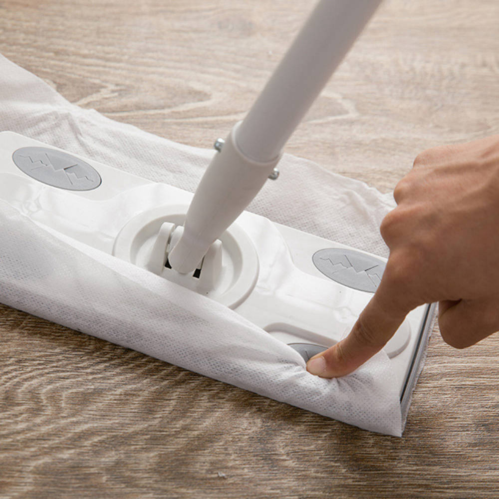 360 Degree Rotation Floor Mop Three Telescopic Handle Disposable Towel Flat Mop for Home Cleaning - White