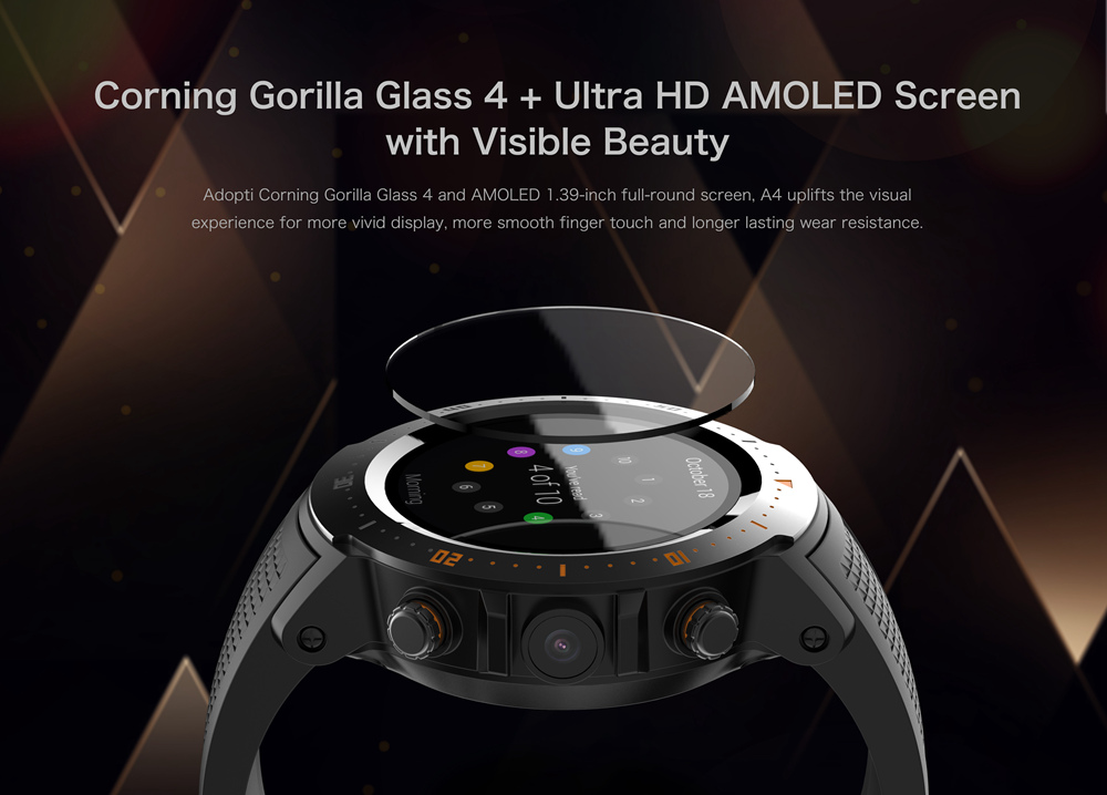 Makibes A4 4G LTE Smartwatch Phone Android 7.1 MTK6739 Quad Core 1G RAM 16G ROM 1.39 Inch GPS WiFi Heart Rate Monitor - Black