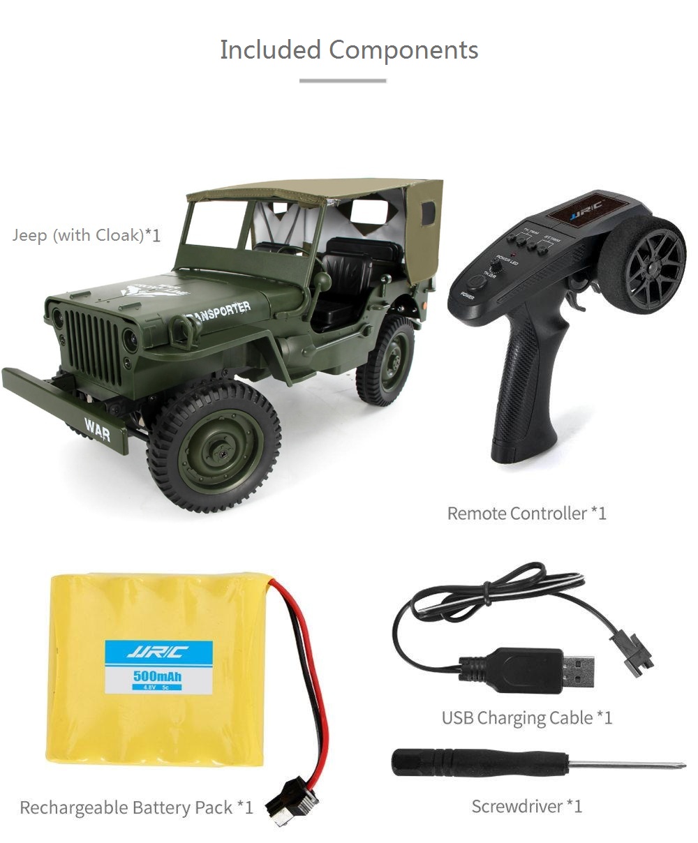JJRC Q65 Transporter-6 2.4G 1:10 4WD Convertible Jeep Off-road RC Car Military Truck with Car Cloak RTR - Navy Blue