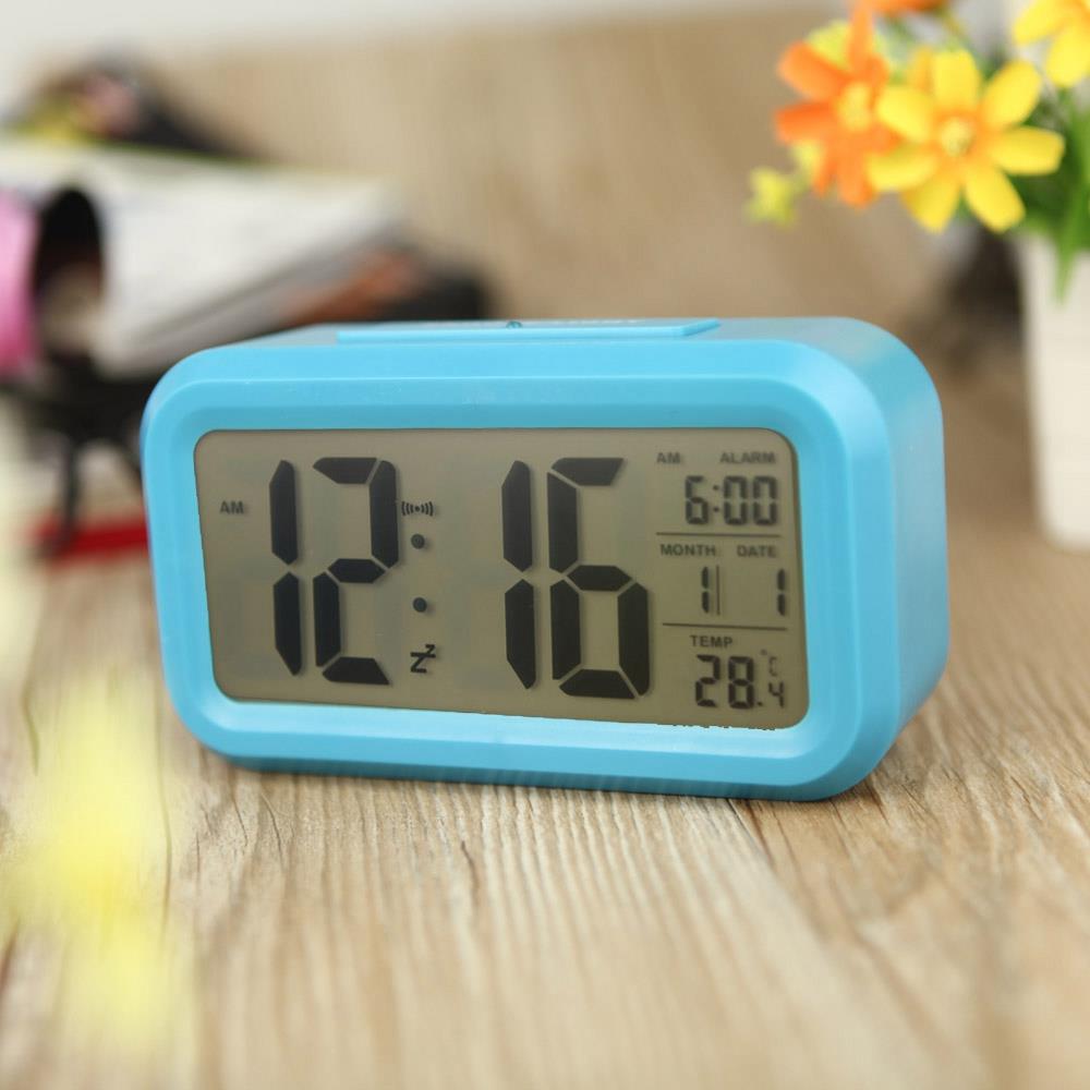 LED Electronic Photosensitive Clock With Night Light Temperature Display - Blue