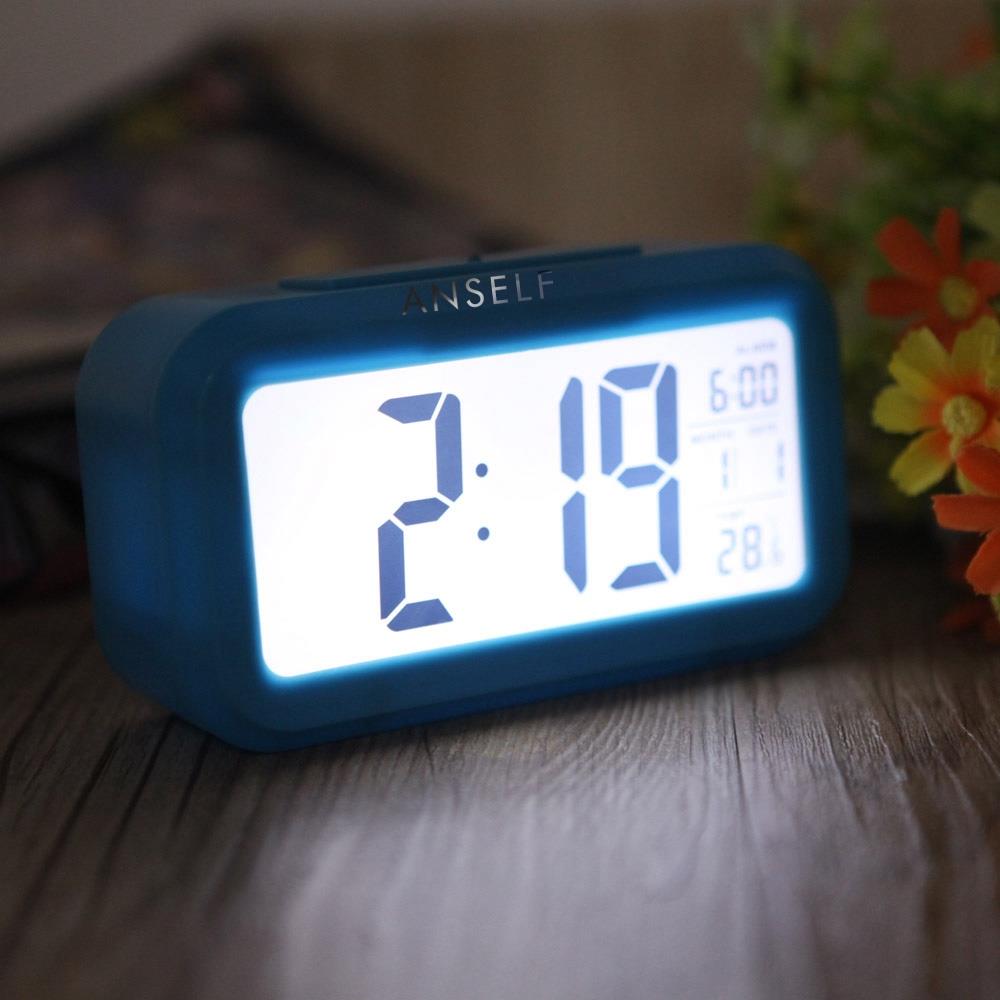 LED Electronic Photosensitive Clock With Night Light Temperature Display - Blue