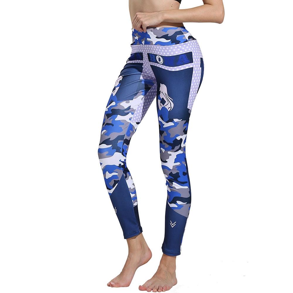 CK2237 Women Camouflage Yoga Pants Size L Blue