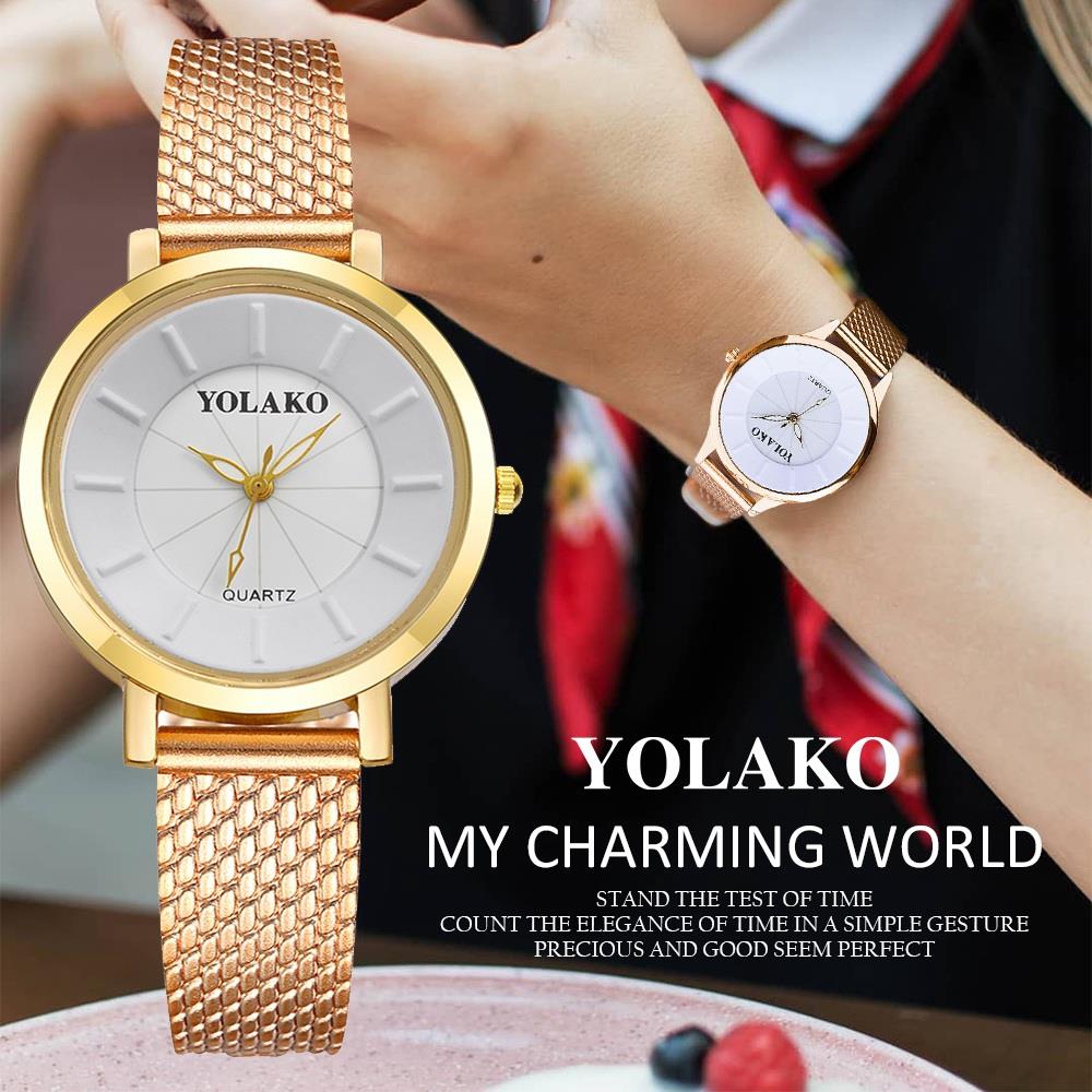 YOLAKO YK19 Women Casual Quartz Watch Plastic Leather Strap - Rose
