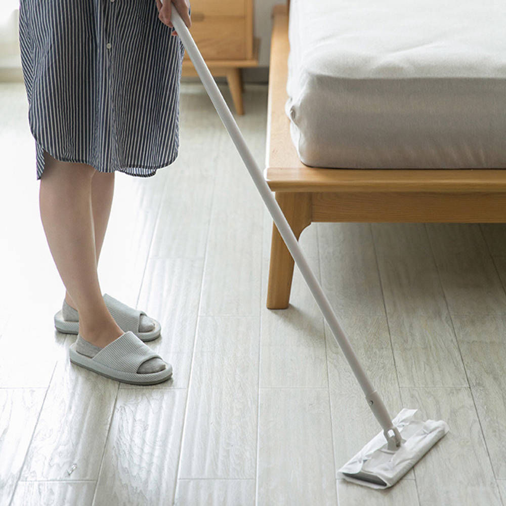 360 Degree Rotation Floor Mop Three Telescopic Handle Disposable Towel Flat Mop for Home Cleaning - White