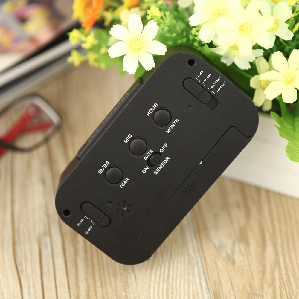 LED Electronic Photosensitive Clock With Night Light Temperature Display - Black