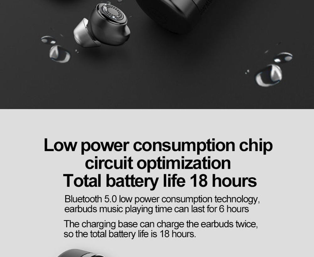 OVEVO Q63 TWS Bluetooth 5.0 Earbuds About 6 Hours Working Time IPX5 Water Resistant - Black