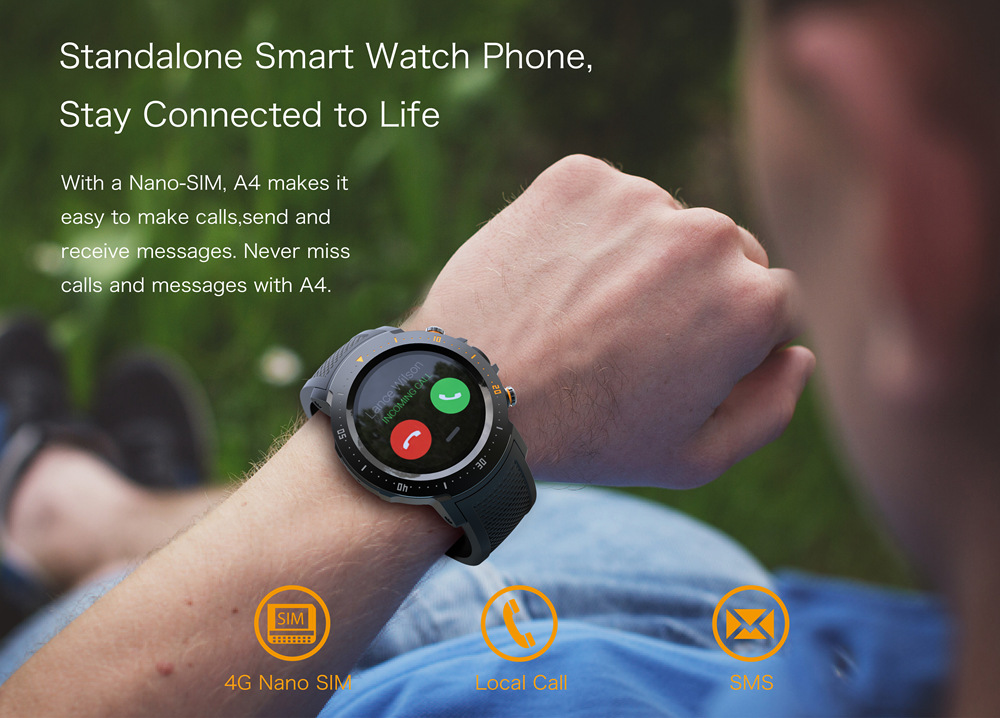 Makibes A4 4G LTE Smartwatch Phone Android 7.1 MTK6739 Quad Core 1G RAM 16G ROM 1.39 Inch GPS WiFi Heart Rate Monitor - Black