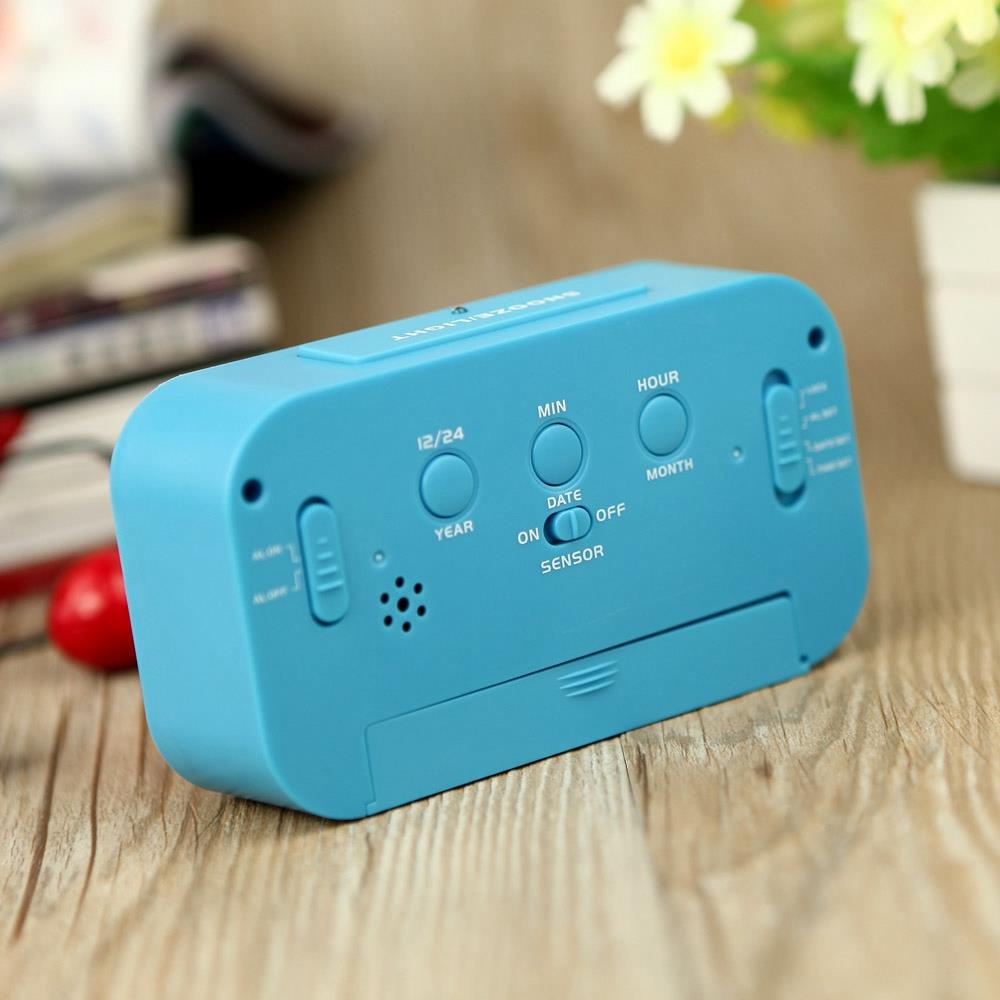 LED Electronic Photosensitive Clock With Night Light Temperature Display - Blue