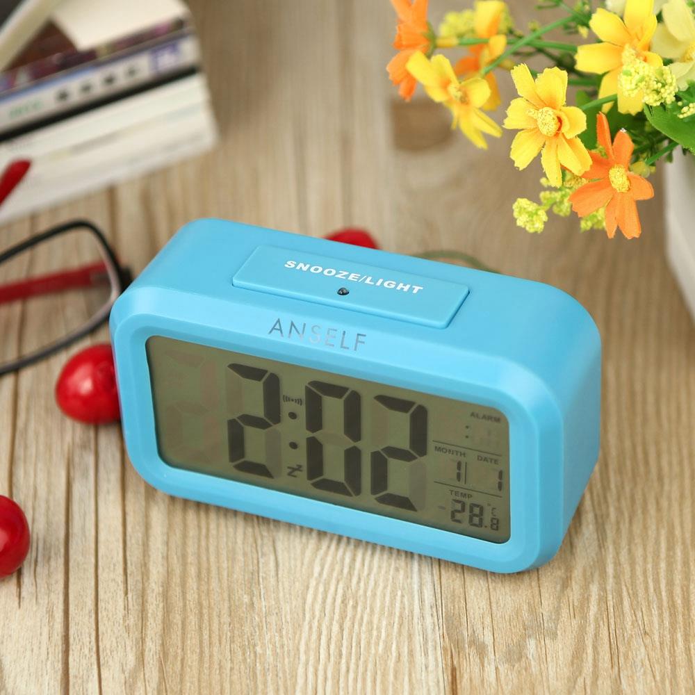 LED Electronic Photosensitive Clock With Night Light Temperature Display - Blue