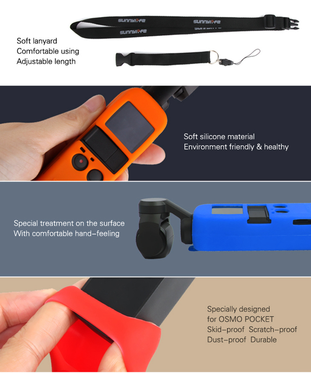 Sunnylife Silicone Case with Lanyard for DJI OSMO Pocket Handheld Gimbal - Black