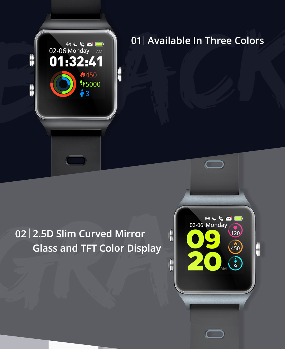 Makibes BR3 Smart Watch Support Strava 1.3 Inch IPS Color Touchscreen Built-in GPS Multi-sports Modes Heart Rate Monitor IP68 Waterproof Fitness Tracker - Gray