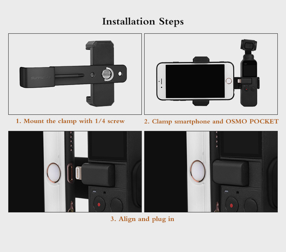 Sunnylife Phone Fixing Clamp + Extension Rod + Tripod for DJI OSMO Pocket Handheld Gimbal