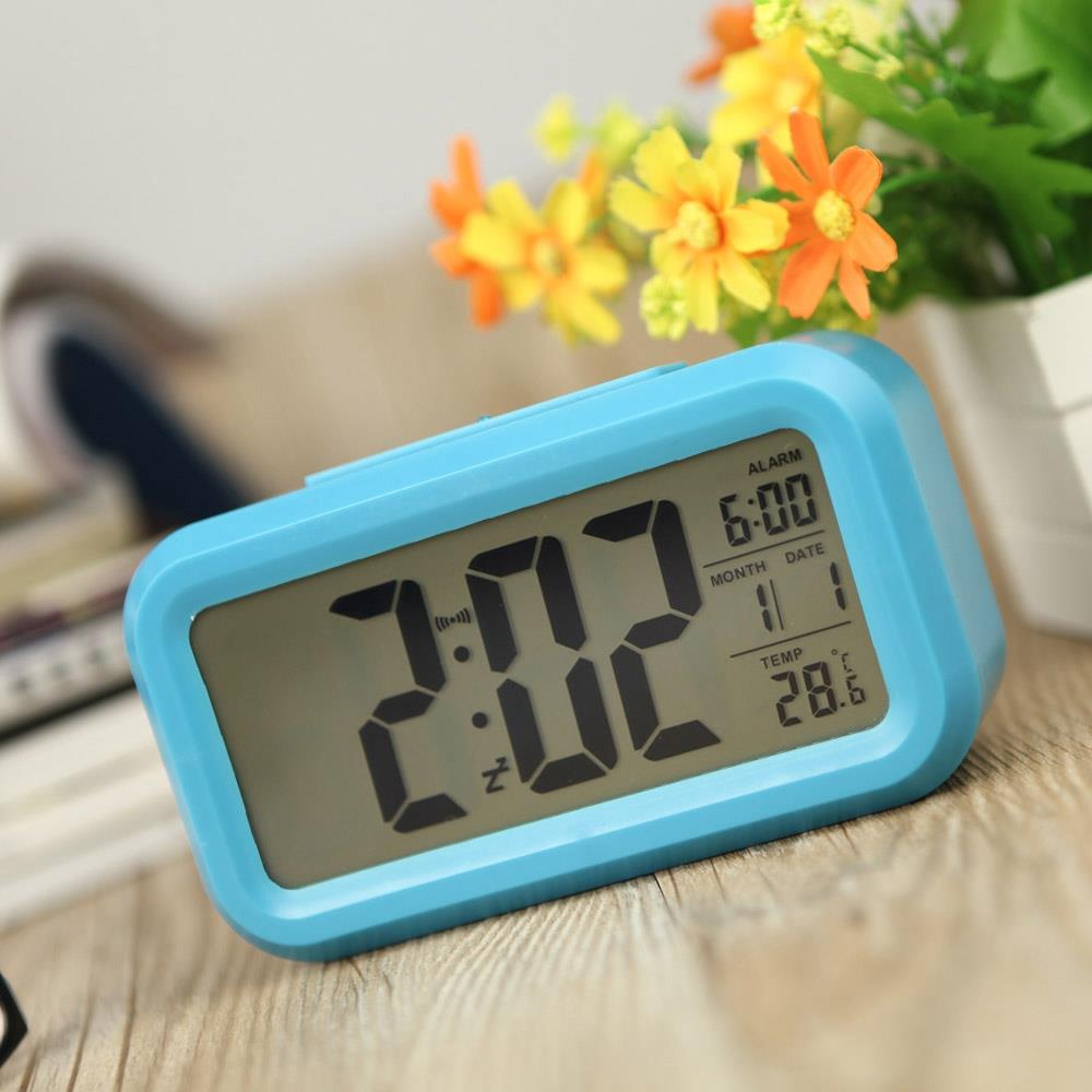 LED Electronic Photosensitive Clock With Night Light Temperature Display - Blue