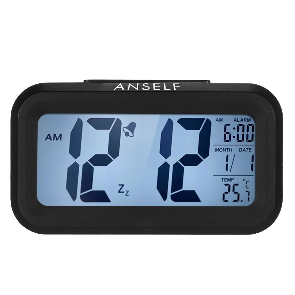 LED Electronic Photosensitive Clock With Night Light Temperature Display - Black