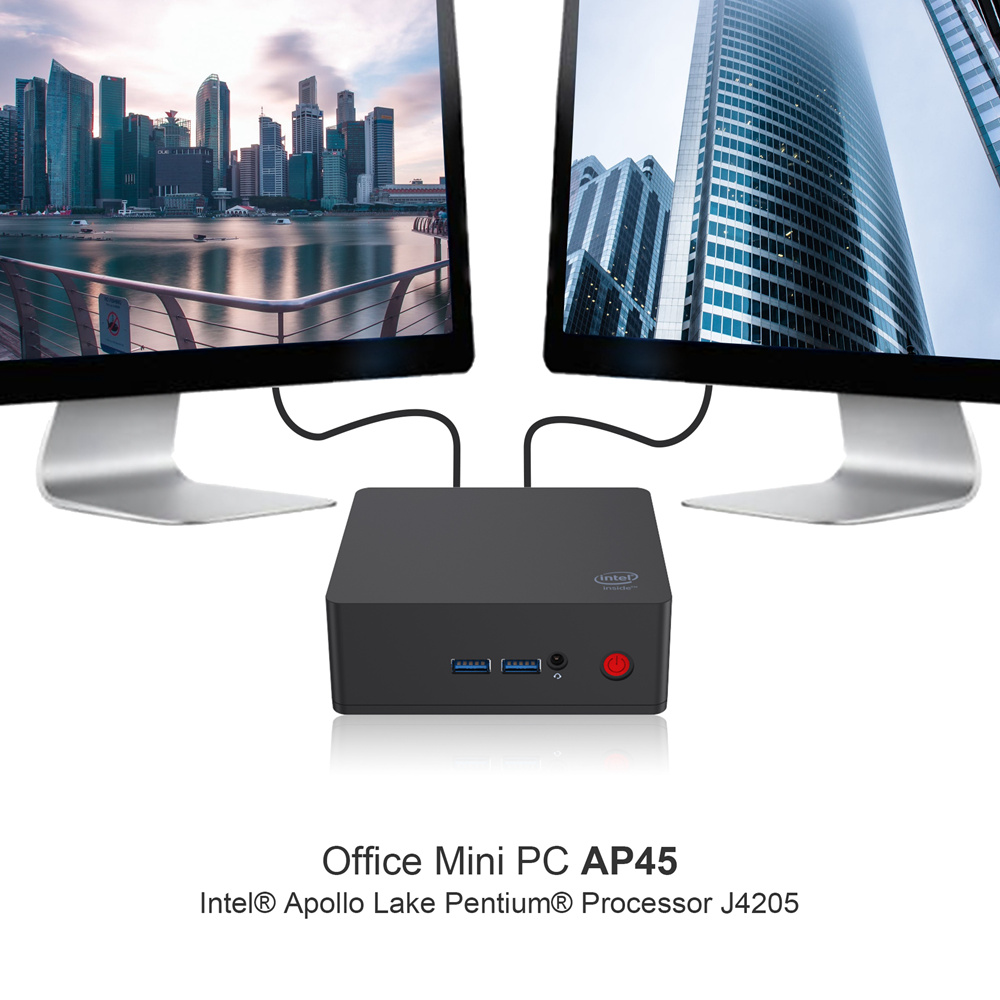 AP45 Intel Apollo Lake J4205 4GB DDR4 64GB eMMC Windows 10 Mini PC Dual Band WiFi Bluetooth Gigabit LAN USB3.0*4 HDMI*2 2.5 inch HDD Bay