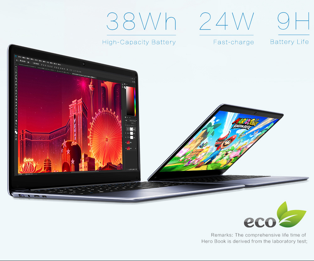 Chuwi HeroBook Laptop Intel Atom x5-E8000 Quad Core 14.1 Inch 1366x768 4GB RAM 64GB ROM Windows 10 - Grey
