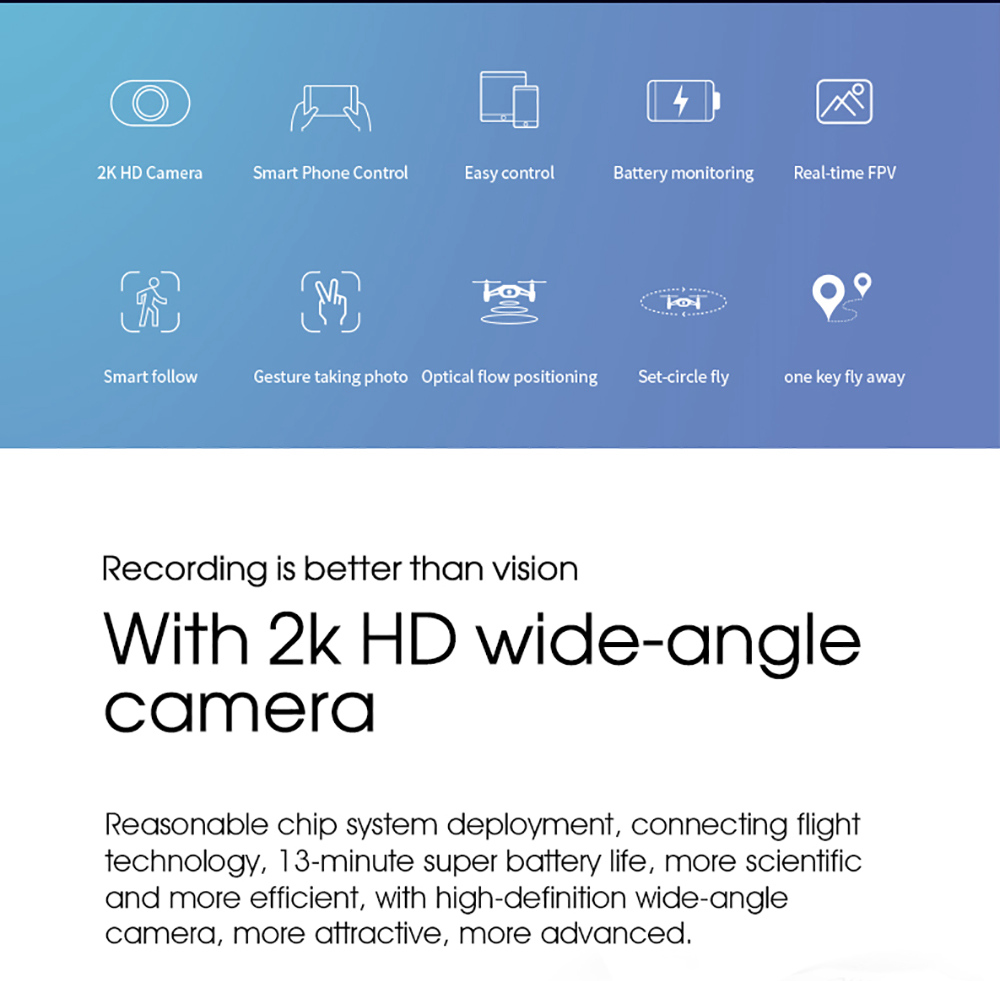 SHRC H2 Locke 2K WIFI FPV RC Quadcopter Smart Follow Optical Flow Positioning Mode RTF - Black