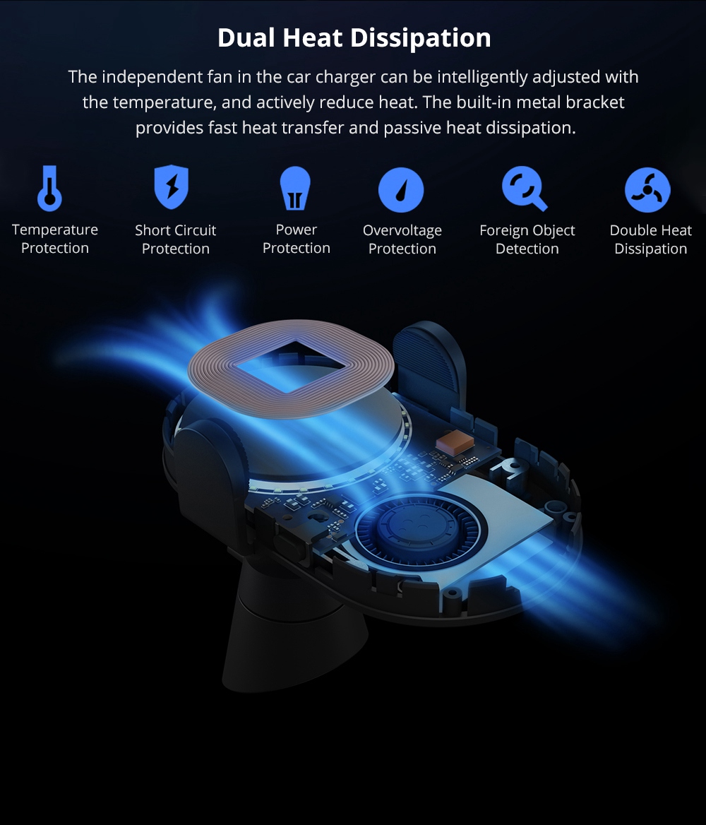 Xiaomi Wireless Car Charger 20W Max Power Inductive Electric Clamp Arm Double Heat Dissipation Fast Charging - Black 14 Xiaomi Wireless Car Charger 20W Max Power Inductive Electric Clamp Arm Double Heat Dissipation Fast Charging - Black