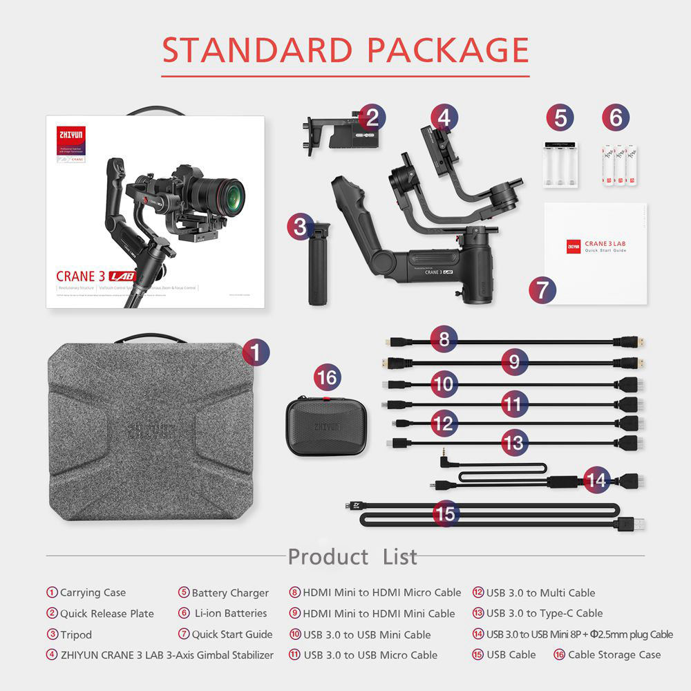 Zhiyun Crane 3 LAB 3-Axis Wireless FHD Brushless Handheld Gimbal Stabilizer for DSLR Camera - Creator Version