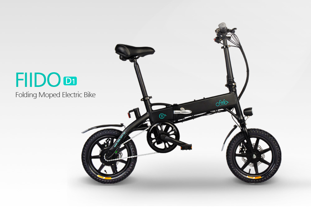 FIIDO D1 Folding Electric Moped Bike Three Riding Modes 14 Inch Tires 250W Motor 25km/h 10.4Ah Lithium Battery 40-55KM Range - Black