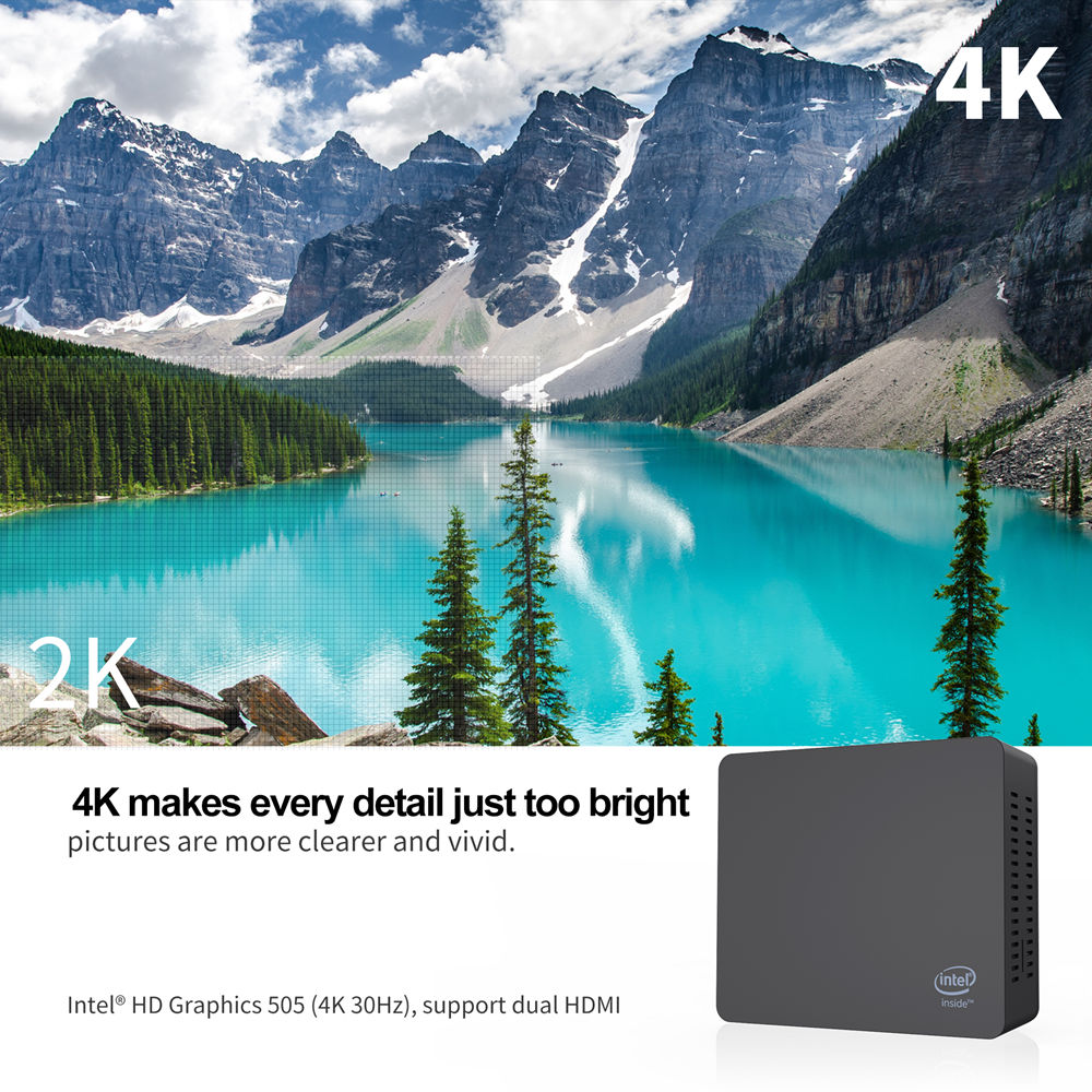 AP45 Intel Apollo Lake J4205 4GB DDR4 64GB eMMC Windows 10 Mini PC Dual Band WiFi Bluetooth Gigabit LAN USB3.0*4 HDMI*2 2.5 inch HDD Bay