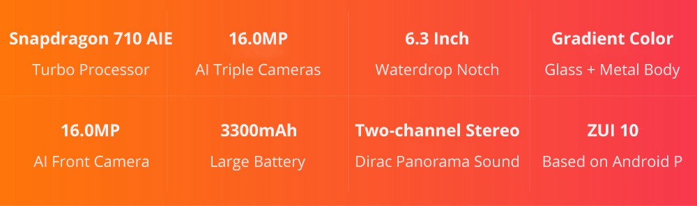 Lenovo Z5S 6.3 Inch 4G LTE Smartphone Snapdragon 710 6GB 128GB 16.0MP+8.0MP+5.0MP Triple Rear Cameras ZUI 10 Touch ID Quick Charge - Orange