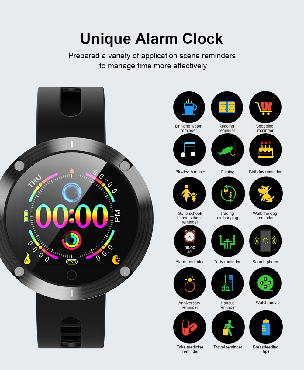 Makibes DM58 Plus Smart Watch 1.22 Inch IPS Screen Heart Rate Monitor Health Tracker IP68 - Black