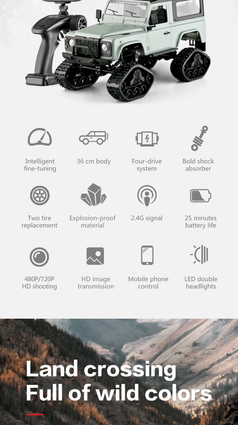 Fayee FY003B 2.4G 1:16 4WD Metal Frame Off-road RC Car RTR Snow Tires - Yellow