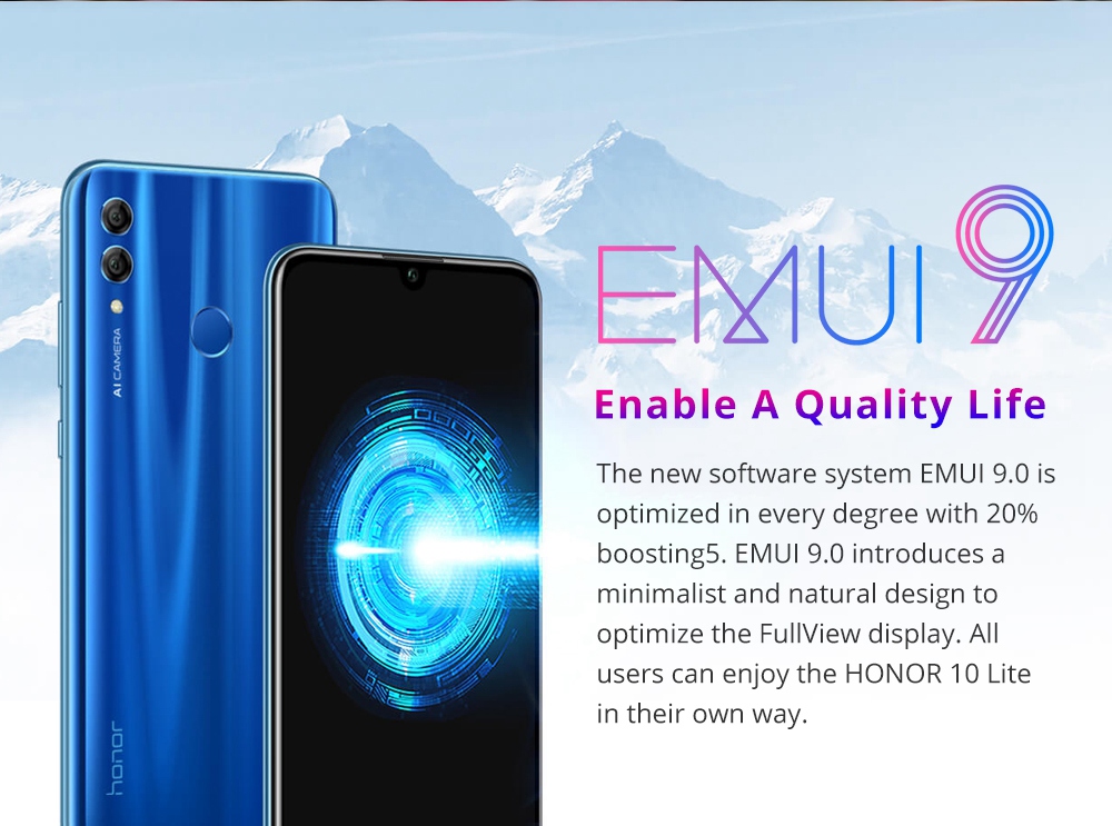 HUAWEI Honor 10 Lite 6.21 Inch 4G LTE Smartphone Kirin 710 3GB 64GB 13.0MP+2.0MP Dual Rear Cameras Android 9.0 Touch ID Global Version - Blue