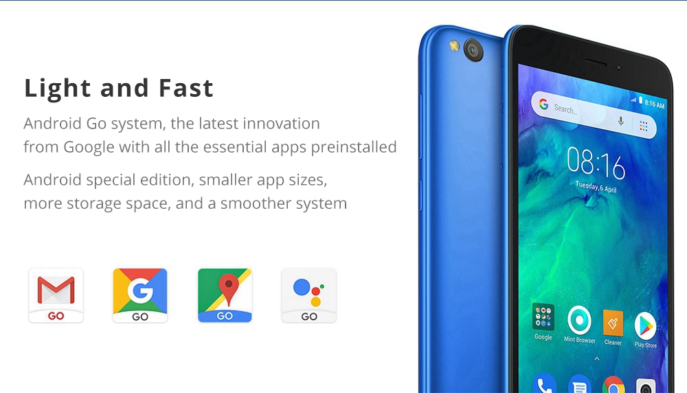 Xiaomi Redmi Go 5.0 inch 4G LTE Smartphone Snapdragon 425 1GB 8GB 8.0MP Rear+5.0MP Front Camera Android Special-edition System Global Version - Blue