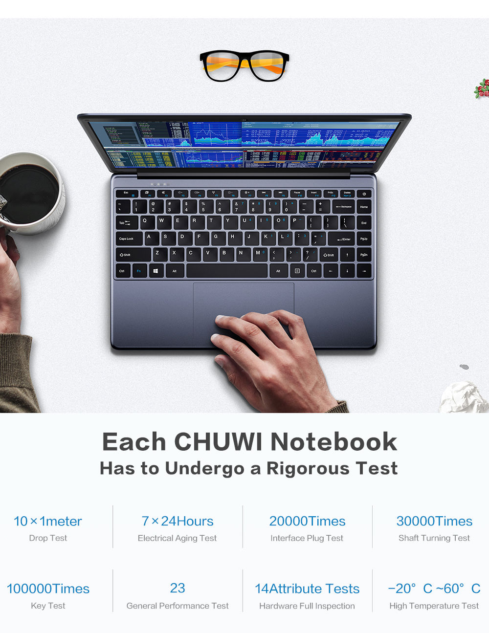 Chuwi HeroBook Laptop Intel Atom x5-E8000 Quad Core 14.1 Inch 1366x768 4GB RAM 64GB ROM Windows 10 - Grey