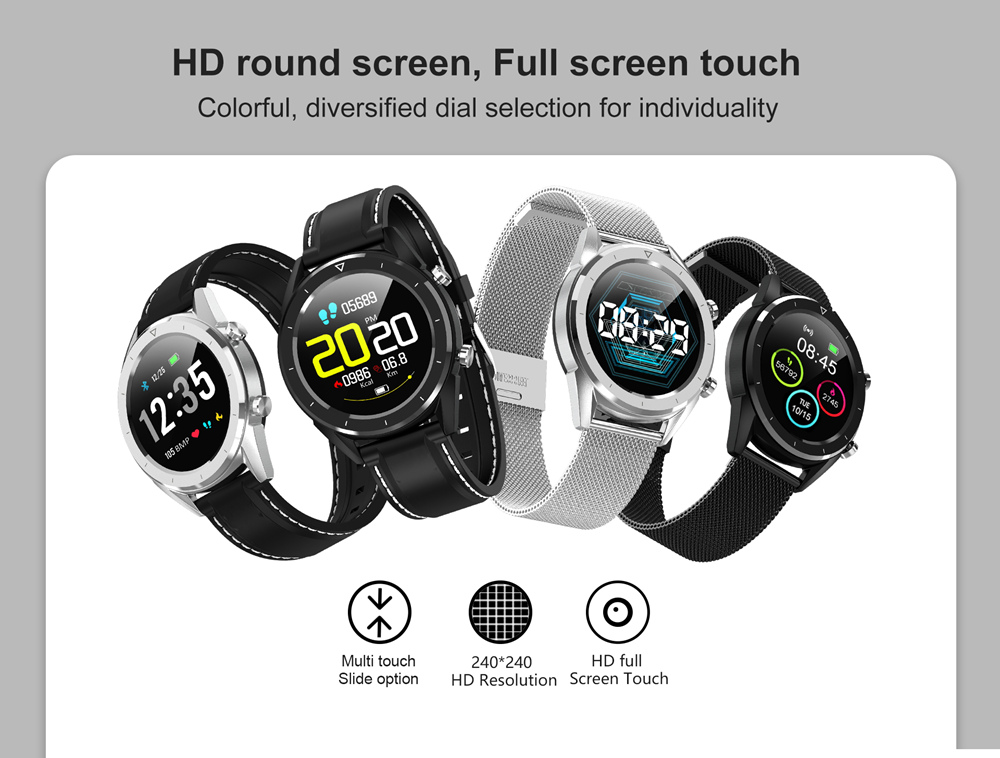 NO.1 DT28 Smart Watch 1.54 Inch TFT Screen Heart Rate Monitor ECG Blood Pressure Bluetooth4.2 IP68 Silicone Strap - Black