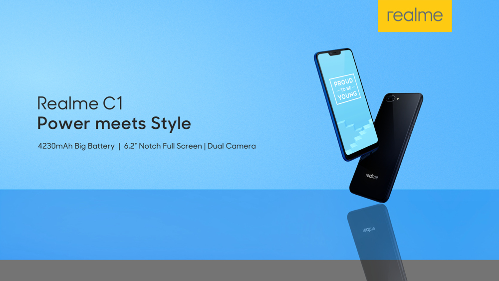 Realme C1 6.2 Inch 4G LTE Smartphone Snapdragon 450 2GB 16GB 13.0MP+2.0MP Dual Rear Cameras Android 8.1 Face Unlock Global Version - Black