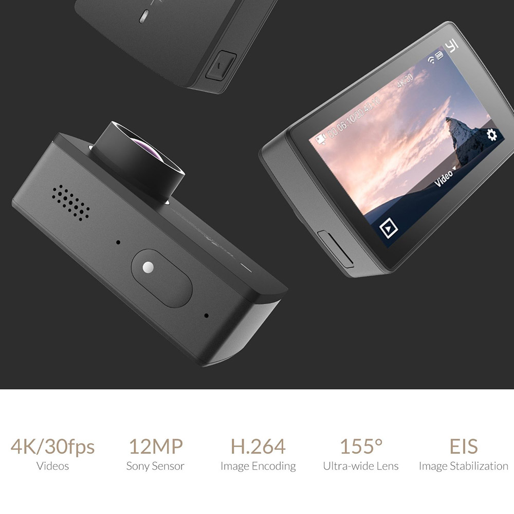 Xiaoyi YI 4K Action Camera 2 US Edition + Selfie Stick + Bluetooth Remote Controller Kits - Black