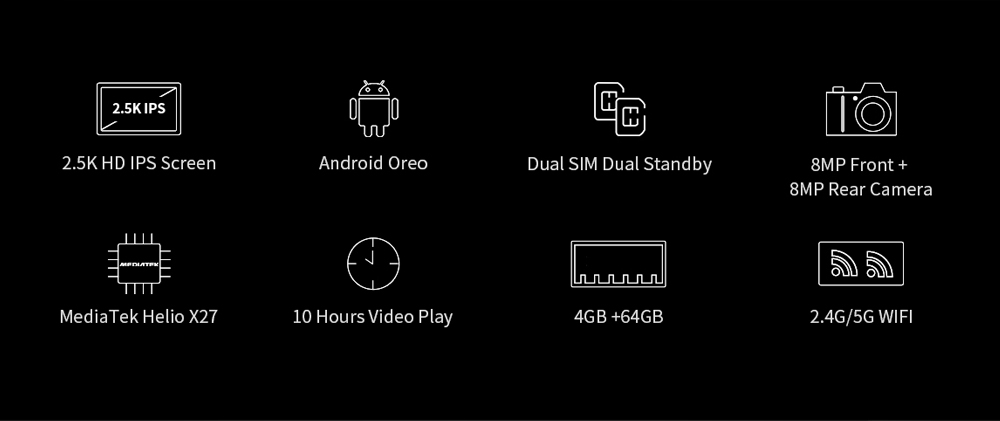 Chuwi Hi9 Plus 4G Phablet MTK6797 Deca Core 10.8" IPS 2K 2560*1600 4GB RAM 64GB ROM Android 8.0 Dual SIM Dual Standby - Black