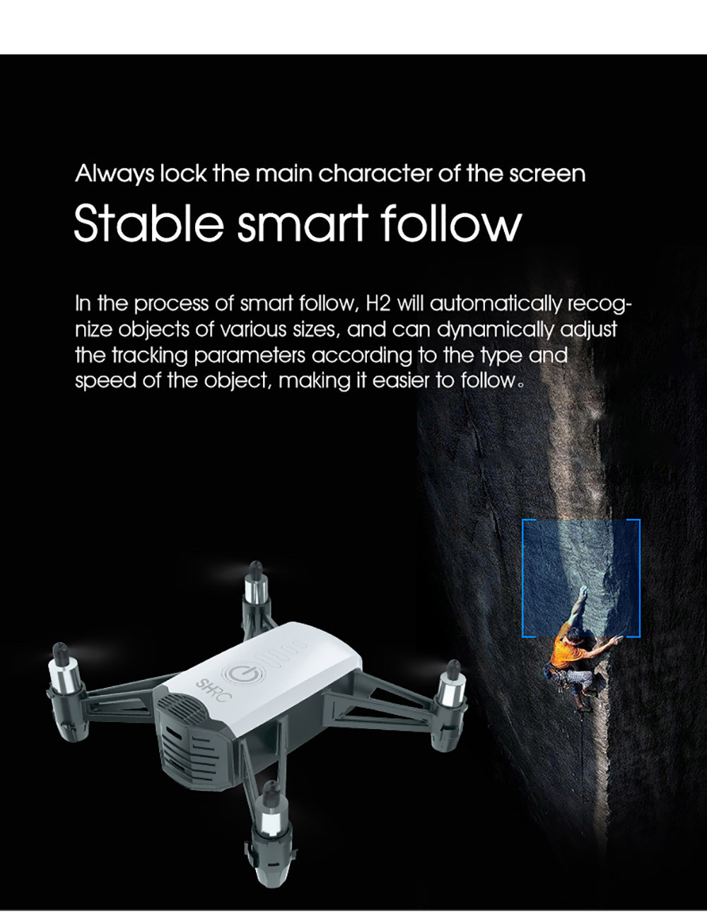 SHRC H2 Locke 2K WIFI FPV RC Quadcopter Smart Follow Optical Flow Positioning Mode RTF Black - Two Battery