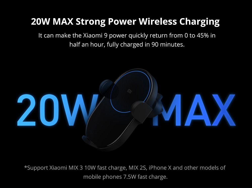 Xiaomi Wireless Car Charger 20W Max Power Inductive Electric Clamp Arm Double Heat Dissipation Fast Charging - Black 10 Xiaomi Wireless Car Charger 20W Max Power Inductive Electric Clamp Arm Double Heat Dissipation Fast Charging - Black