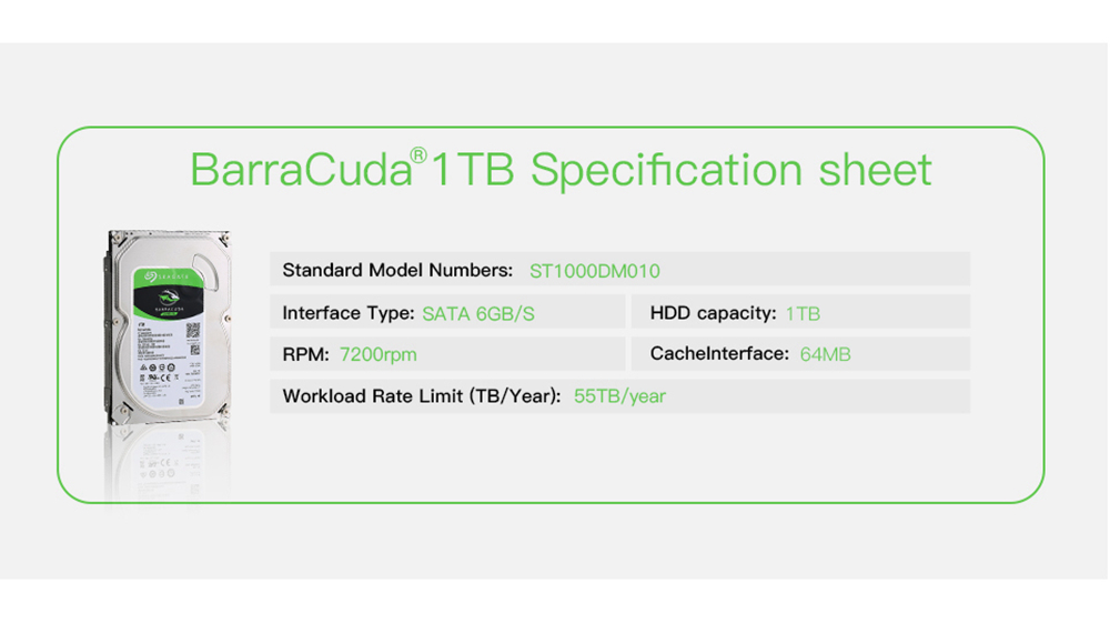 Seagate BarraCuda ST1000DM010 1TB Desktop HDD Internal Hard Drive 3.5 Inch 7200 RPM SATA 6Gb/s 64MB Cache Memory - Silve