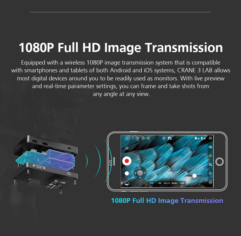 Zhiyun Crane 3 LAB 3-Axis Wireless FHD Brushless Handheld Gimbal Stabilizer for DSLR Camera - Creator Version