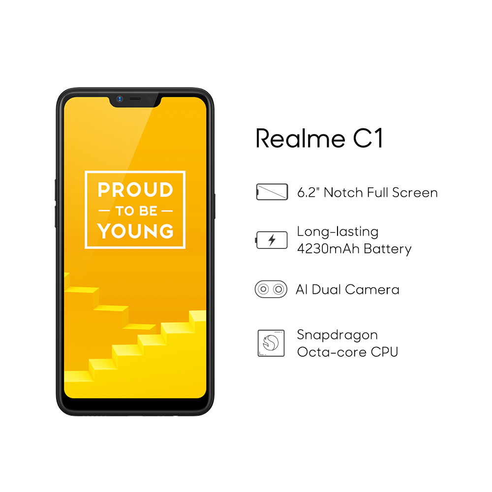 Realme C1 6.2 Inch 4G LTE Smartphone Snapdragon 450 2GB 16GB 13.0MP+2.0MP Dual Rear Cameras Android 8.1 Face Unlock Global Version - Blue
