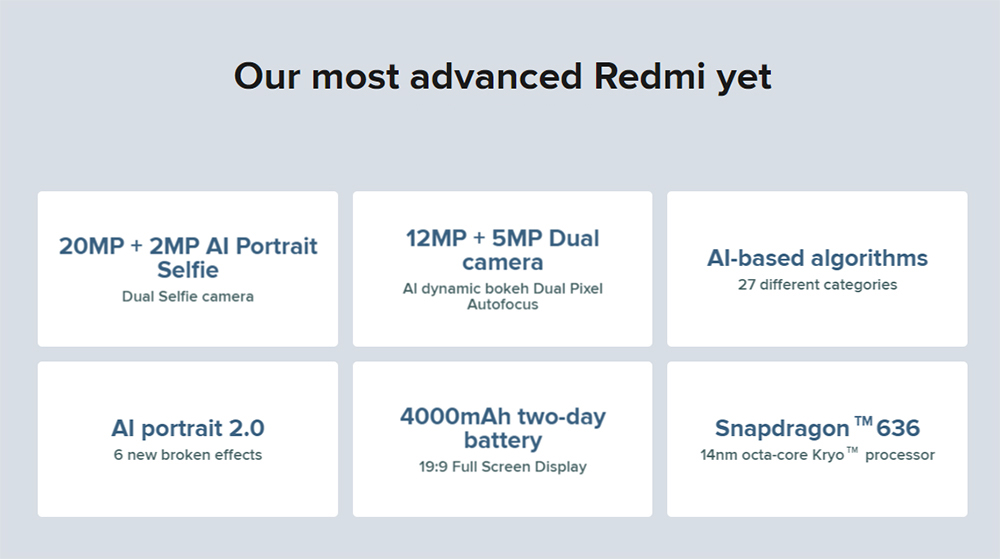 Xiaomi Redmi Note 6 Pro 6.26 Inch 4G LTE Smartphone Snapdragon 636 4GB 64GB 12.0MP + 5.0MP Dual Rear Cameras MIUI 9 Face ID FHD+ Screen Global Version - Blue